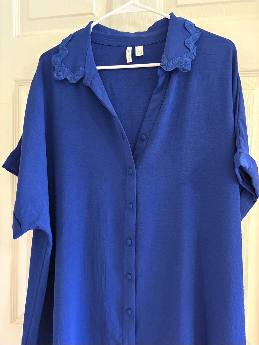 Cato Royal Blue Button-Front Blouse with Scalloped Collar